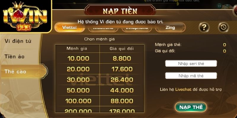 Nạp và rút tiền iwin 2 Cách nạp tiền IWIN