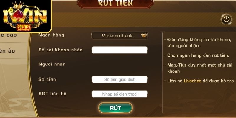 Nạp và rút tiền iwin 3 Sử dụng tài khoản chính chủ